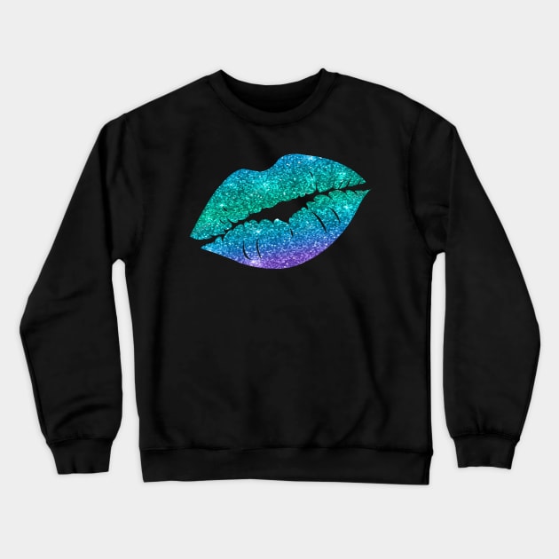 Bright Green Blue Ombre Faux Glitter Lips Crewneck Sweatshirt by Felicity-K